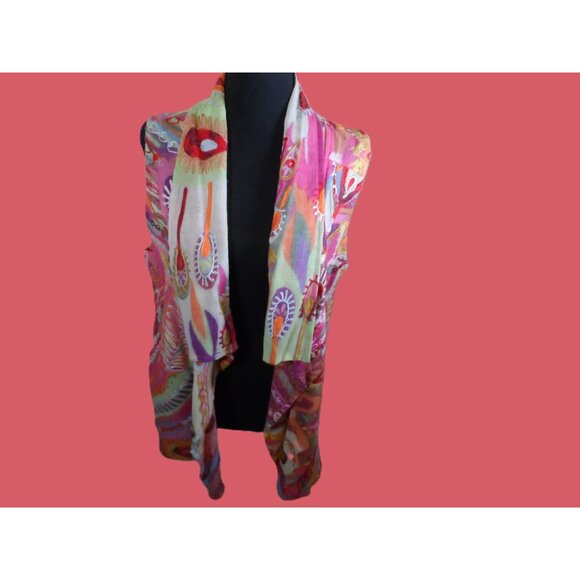 Anu Embroidered Vest Sleeveless Open Front Lightweight Wool Bohemian Size S - Picture 2 of 7